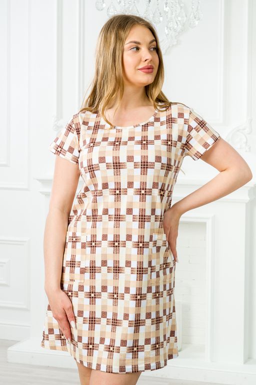Туника женская из кулирки Руслана бежевая клетка - Амадэль фото 11