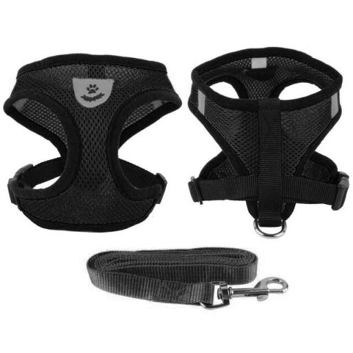 Цена за 2 шт. Шлейка с поводком 118см "Sweet puppy" размер L, цвет черный