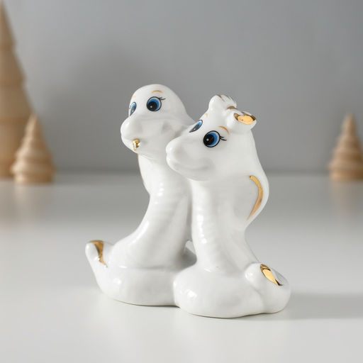 Фигурка керамика Парочка кобр: любовь, белый с золотом, 4.5?9?8 см