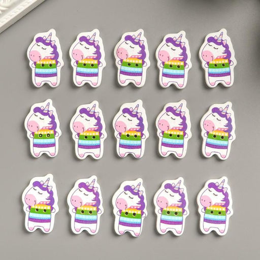 Набор пуговиц для творчества дерево Единорожка в свитере набор 15 шт 3,4х2,1 см - Арт узор фото 2