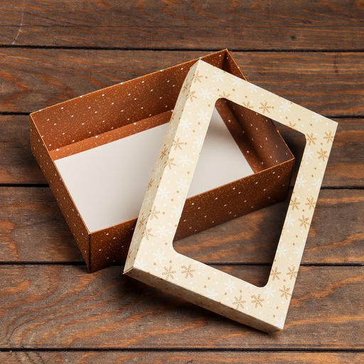 Цена за 5 шт. Коробка подарочная новогодняя складная, крышка - дно, с окном «Новогодняя снежинка» 24×17×8 см