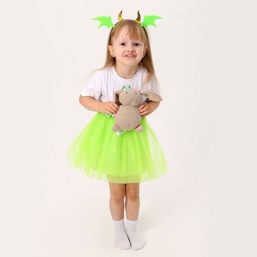 Карнавальный костюм «Дракошка»: футболка, юбка, ободок, термонаклейка, рост 98–110 см