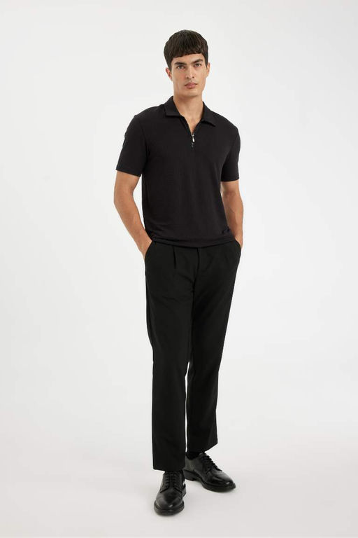 Slim Fit Dar Kesim Yar?m Fermuarl? K?sa Kollu Krink?l Polo Tisort - Defacto фото 3