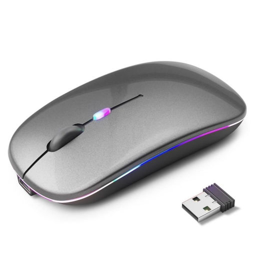 Отличная мышка с Двумя типами подключения Bluetooth + беспроводная с USB,2, подсветка, шикарный глянцевый серый
