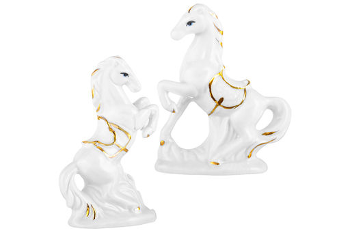 Набор фигурки декоративные 2 пр. 5,5*3*8,5 см, 6,5*2,5*8,5 см Лошади белая с золотом, фарфор - Elan gallery фото 4