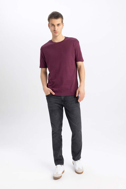 Футболка из плотной ткани с короткими рукавами и круглым вырезом обычного кроя с принтом - Defacto фото 2