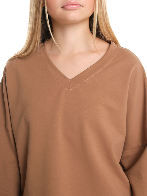 Свитшот для девочки однотонный 22-7699 шоколад - Mini maxi фото 19