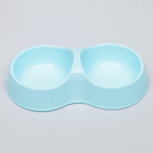 Цена за 2 шт. Миска двойная Мур-мяу 22.5 см × 13 см × 6 см, 0.2 л, голубой