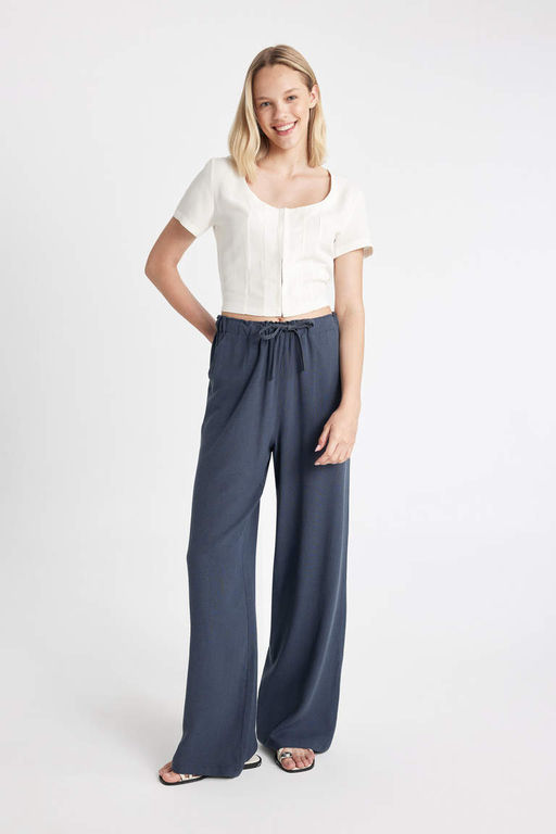 Широкие брюки с тремя карманами, нормальной талией, стандартной длины, брюки из смесового льна - Defacto фото 7