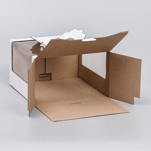 Цена за 5 шт. Коробка под торт 2 окна, с ручками, белая, 23×23×14 см