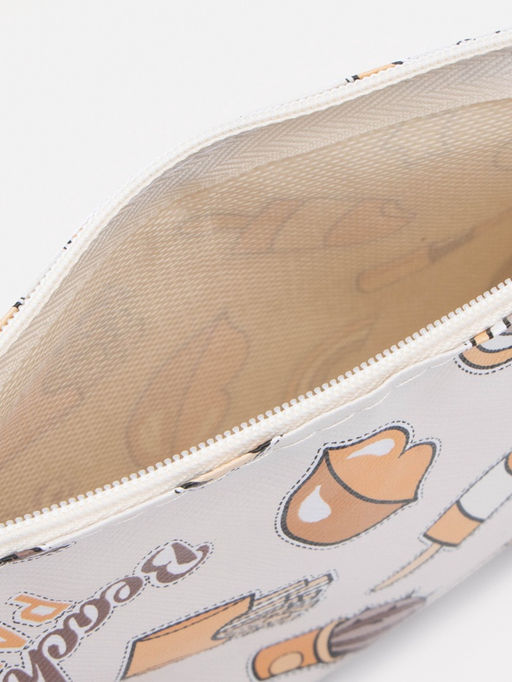 Цена за 2 шт. Косметичка - пенал на молнии, плоская, маленькая, с принтом, белая=