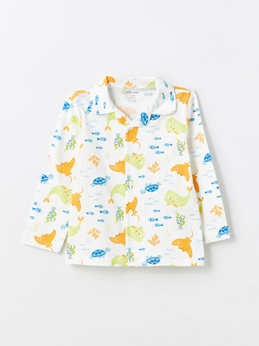 Polo Yaka Uzun Kollu Bask?l? Erkek Bebek Pijama Tak?m - Waikiki фото 2