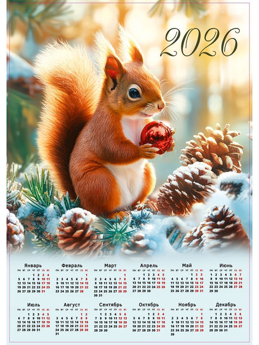 Цена за 20 шт. Календарь 2026 настенный «Белка», А2