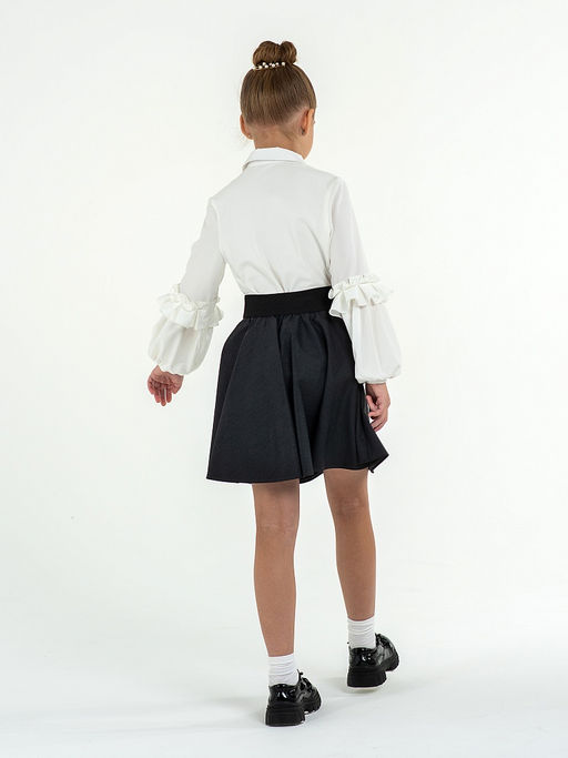 Молочная трикотажная школьная блузка для девочек Mooriposh, модель 06218  фото 13