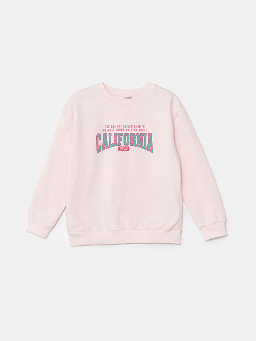 Bisiklet Yaka Bask?l? K?z ?ocuk Sweatshirt