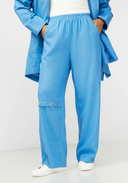 Брюки с декоративной складкой впереди голубой
