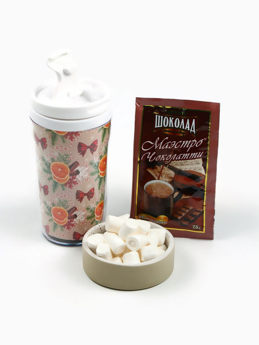 Подарочный набор новогодний Все желания сбудутся: горячий шоколад, маршмеллоу, термостакан