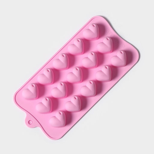 Цена за 2 шт. Форма для конфет и шоколада Доляна Сердечки, силикон, 19.5?10?1.8 см, 15 ячеек (2.7?2.3 см), МИКС