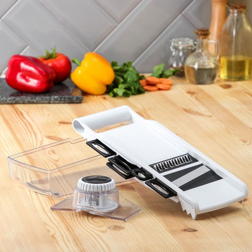 Тёрка - слайсер с контейнером Magistro Vegan pro, 5 насадок, 31.8×13.7×9 см, белая