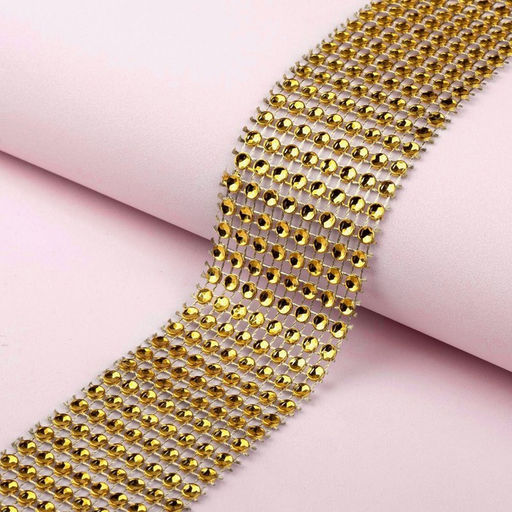 Лента с имитацией страз, 4 см, 9±1 м, цвет золотой