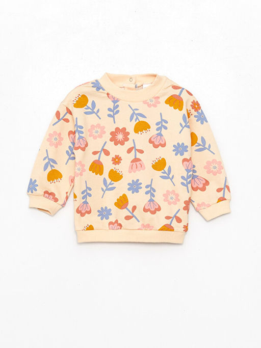 Bisiklet Yaka Uzun Kollu Bask?l? K?z Bebek Sweatshirt ve E?ofman Alt 2li Tak?m - Waikiki фото 2