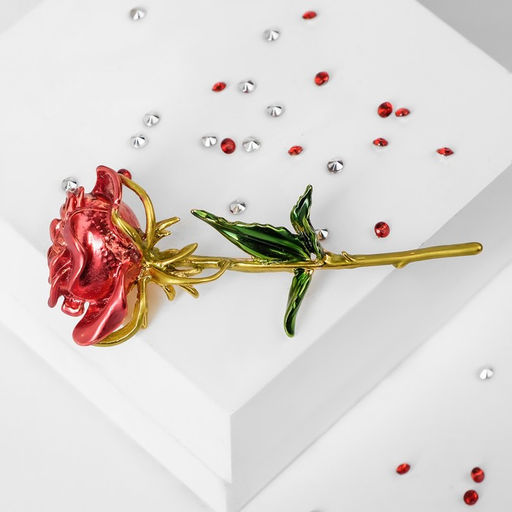 Брошь Роза, красно-зелёный в золоте - Queen fair фото 2