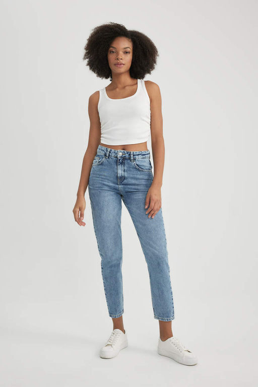 Джинсовые брюки длиной до щиколотки с высокой талией и высокой талией Lina Mom, потертые брюки - Defacto фото 2