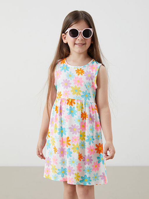 Bisiklet Yaka Bask?l? K?z ?ocuk Penye Elbise