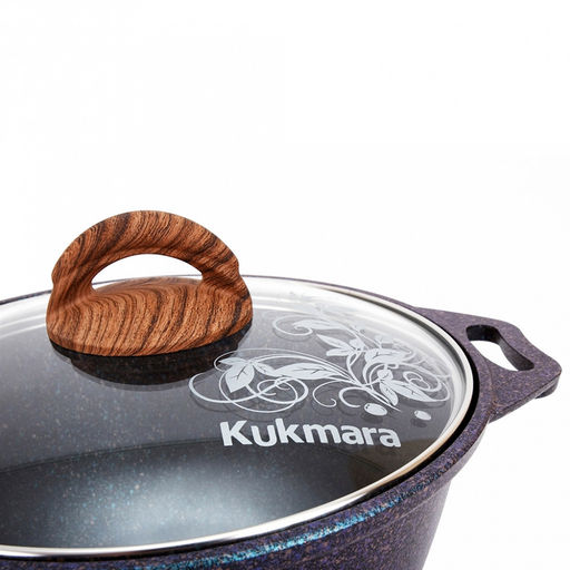 Кастрюля с антипригарным покрытием 6л, д28см "Granit Ultra", h15,5см, стеклянная жаропрочная крышка, ручка из термостойкого пластика, голубой гранит (Россия) - можно использовать металлические кухонные принадлежности