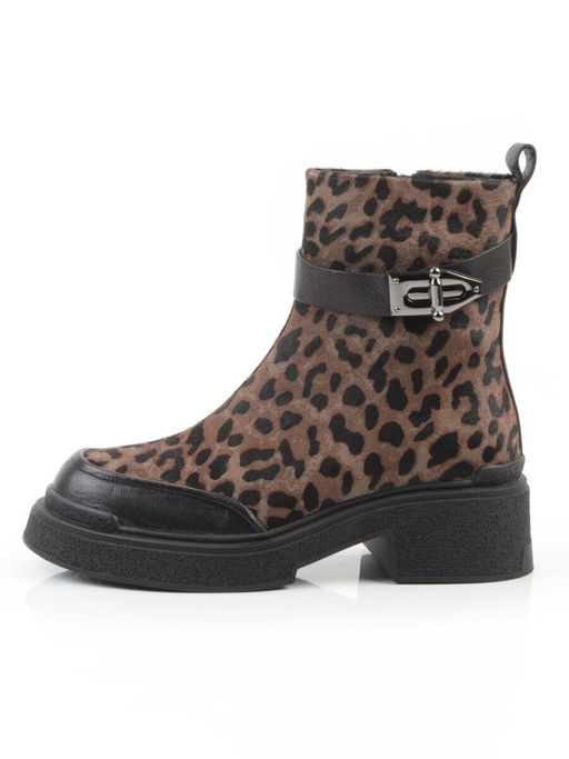 04-HSM705 BLACK/LEOPARD Ботинки зимние женские (натуральная кожа, натуральный мех)