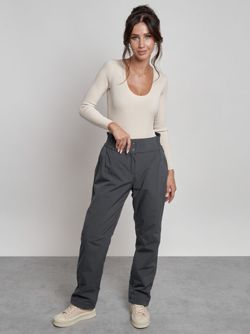 Брюки утепленные спортивные с высокой посадкой женские зимние серого цвета 7141Sr - Colannia фото 2