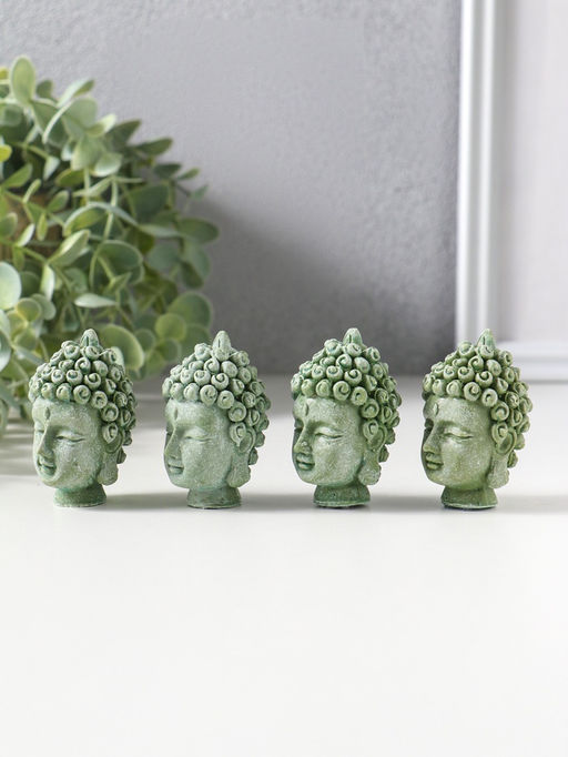 Сувенир полистоун "Голова Будды" набор 4 шт зелёный 3,3х3,7х5,5 см