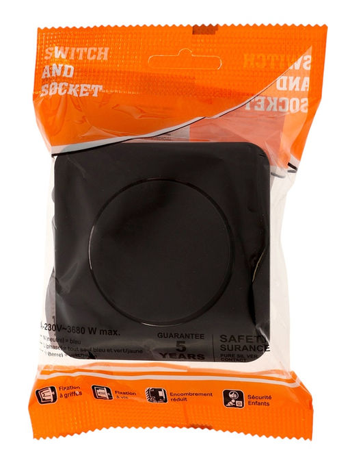 Выключатель проходной, серия Circular, 10 А, одноклавишный, скрытый монтаж, чёрный