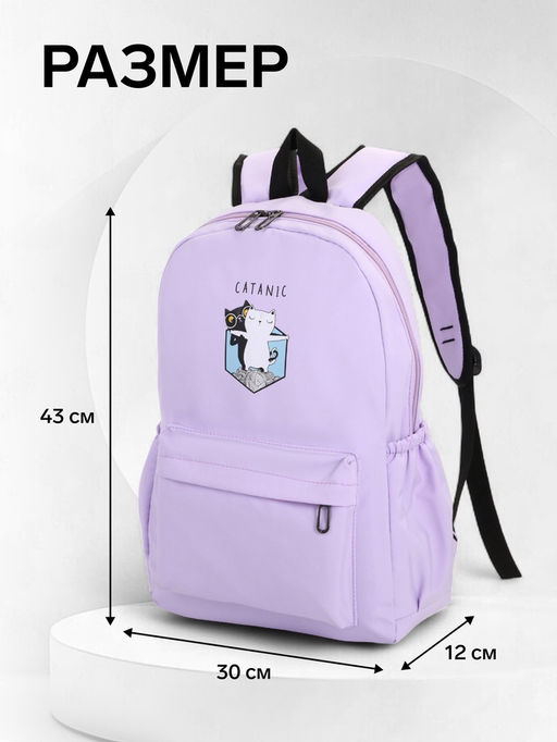 Рюкзак школьный на молнии, с карманами, с принтом, размер 30?12?43 см, розовый