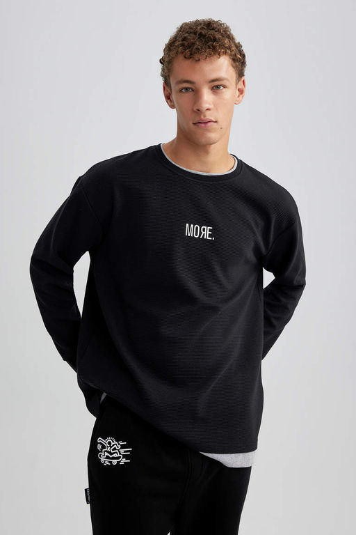 Толстовка оверсайз с круглым вырезом и принтом - Defacto фото 4