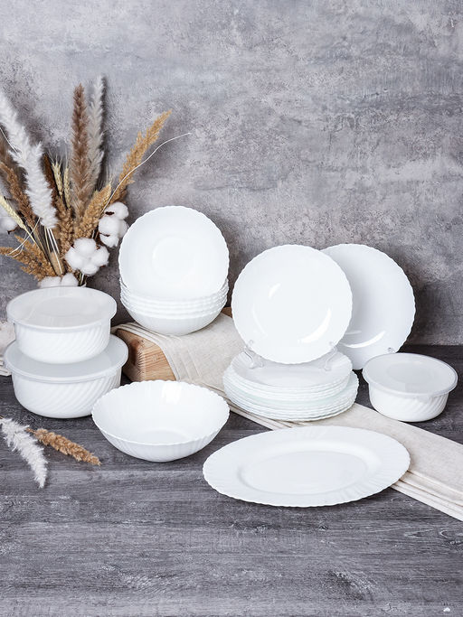 Столовый набор 23 предметов Классика с блюдом и салатниками с крышкой GRAY-20 LHP-8120 (WHITE) (уп 2) - Галеонтрейд фото 2