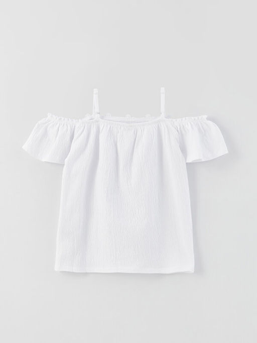 Kay?k Yaka Dantel Detayl? K?sa Kollu K?z ?ocuk Bluz - Waikiki фото 2