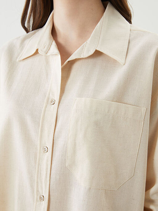 Oversize Keten Kar???ml? Kad?n G?mlek