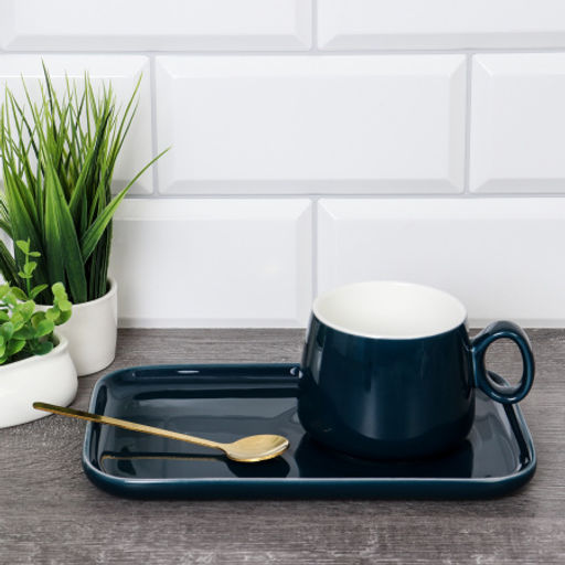 Чайный набор 220 мл 3 предмета с ложкой / K032-1 / СИНИЙ - Галеонтрейд фото 2