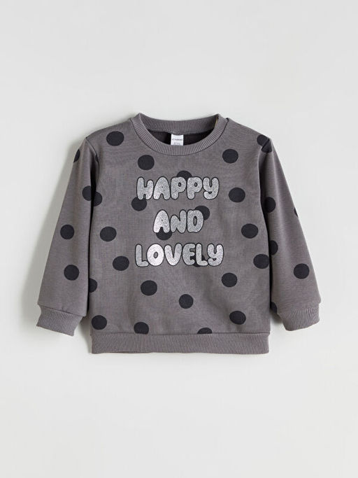 Bisiklet Yaka Bask?l? K?z ?ocuk Sweatshirt