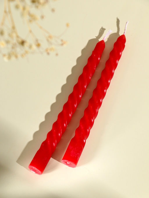 Цена за 4 шт. Набор свечей витых, 1.5×15 см, 2 шт., красный