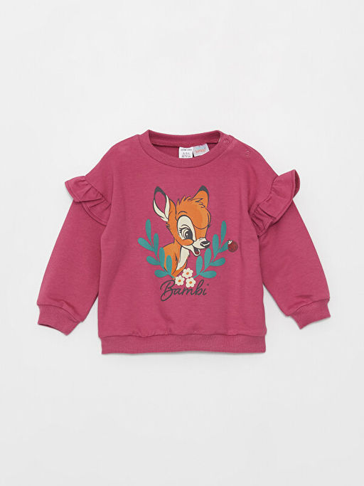 Bisiklet Yaka Uzun Kollu Bambi Bask?l? K?z Bebek Sweatshirt ve Tayt 2li Tak?m - Waikiki фото 2