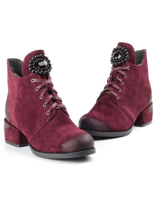 04-R181-3 BURGUNDY Ботинки зимние женские (натуральная замша, натуральный мех) - Фабричный китай фото 15
