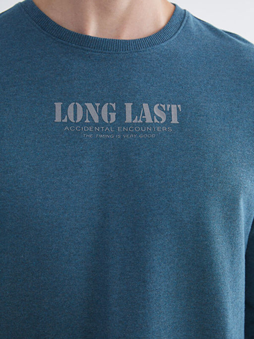 Bisiklet Yaka Bask?l? Erkek Sweatshirt