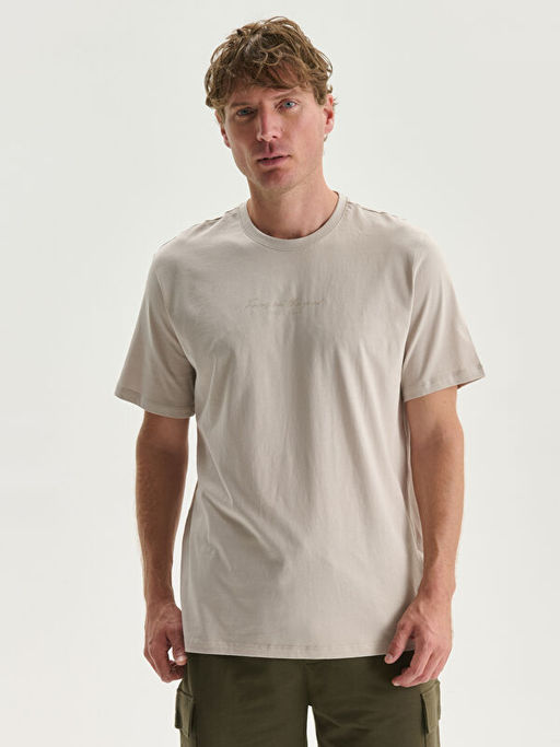 Bisiklet Yaka Bask?l? Penye Erkek Ti??rt