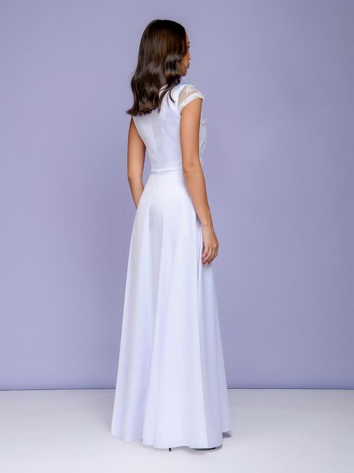 Платье белое длины макси с вышивкой и разрезом на юбке - 1001dress фото 3