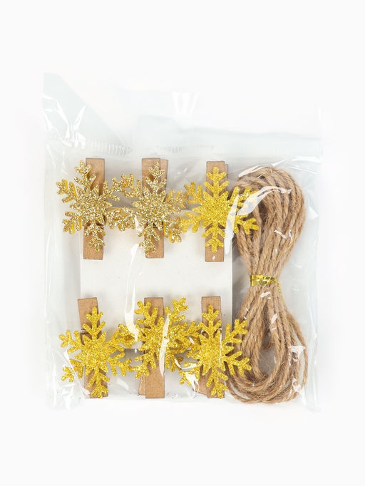 Цена за 2 шт. Прищепки декоративные новогодние Снежинки золотые, 6 шт.