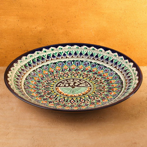 Ляган узбекский Риштанская керамика «Узоры» для плова, d=42 см, синий МИКС