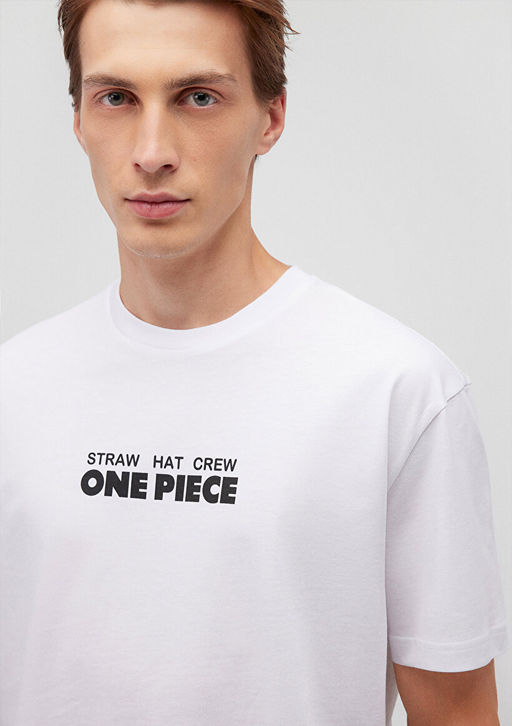 One Piece Bask?l? Beyaz Tisort - Mavi фото 5