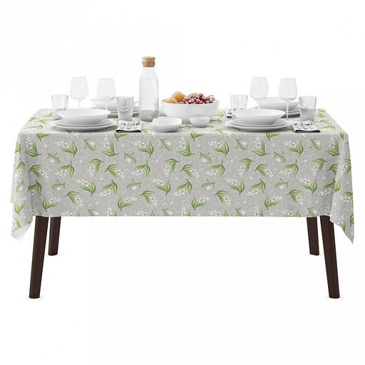 Скатерть 120х145см "Ландыши", длина стола до 105см, на 4 персоны, рогожка 171г/м2, хлопок 100%, упаковка классическая 28х41см, "Домашняя мода" (Россия)